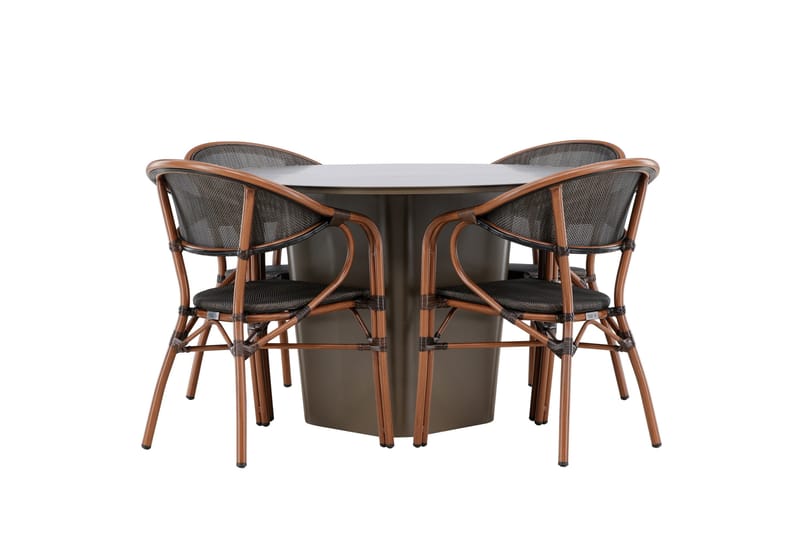 Santa Fe Spisegruppe Rund 120 cm + 4 stk Vila Spisestoler Svart/Brun
