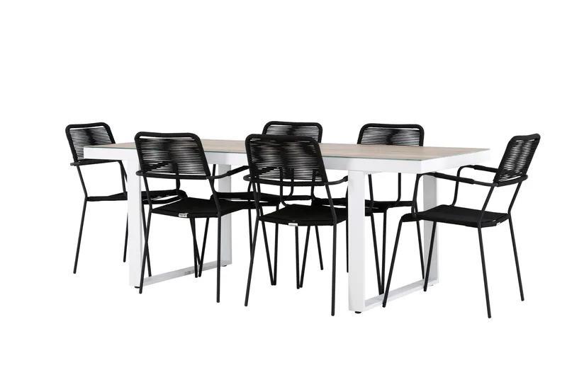 Merlo Spisegruppe 200 cm + 6 stk Hochanas Spisestoler Svart/Brun - Hagemøbler & utemiljø - Hagegruppe - Spisegrupper hage