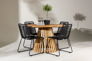 Lumpur Spisegruppe Rund 120 cm + 4 stk Linero Spisestoler Svart - Hagemøbler & utemiljø - Hagegruppe - Spisegrupper hage
