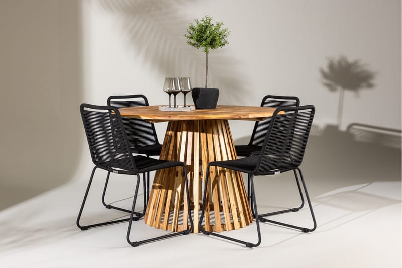 Lumpur Spisegruppe Rund 120 cm + 4 stk Linero Spisestoler Svart - Hagemøbler & utemiljø - Hagegruppe - Spisegrupper hage