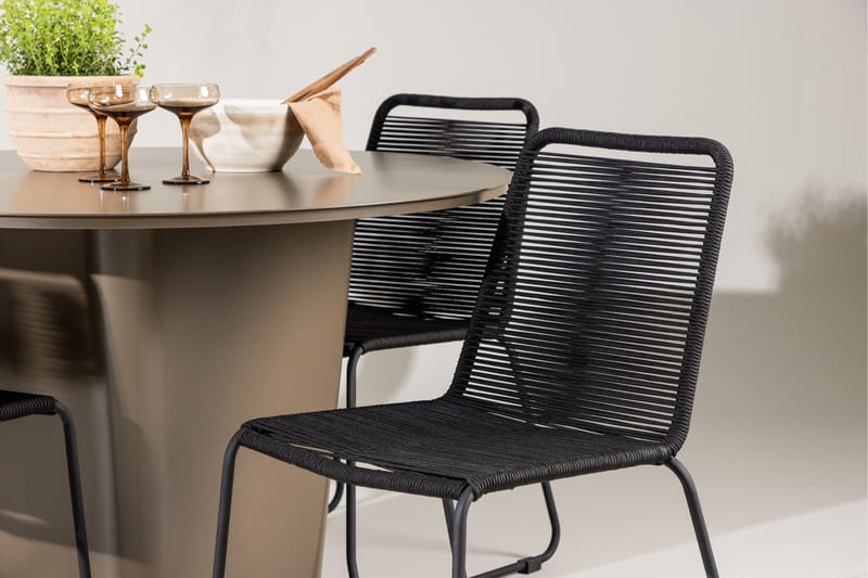 Santa Fe Spisegruppe Rund 120 cm + 4 stk Linero Spisestoler Svart/Brun - Hagemøbler & utemiljø - Hagegruppe - Spisegrupper hage