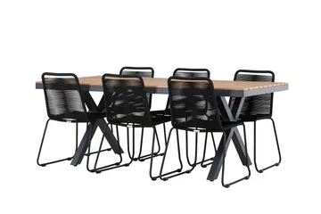 Garcia Spisegruppe 200 cm + 6 stk Linero Spisestoler Svart - Hagemøbler & utemiljø - Hagegruppe - Spisegrupper hage