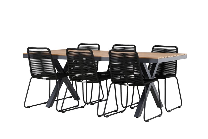 Garcia Spisegruppe 200 cm + 6 stk Linero Spisestoler Svart