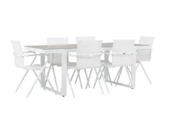 Merlo Spisegruppe 200 cm + 6 stk Alling Spisestoler Hvit - Hagemøbler & utemiljø - Hagegruppe - Spisegrupper hage