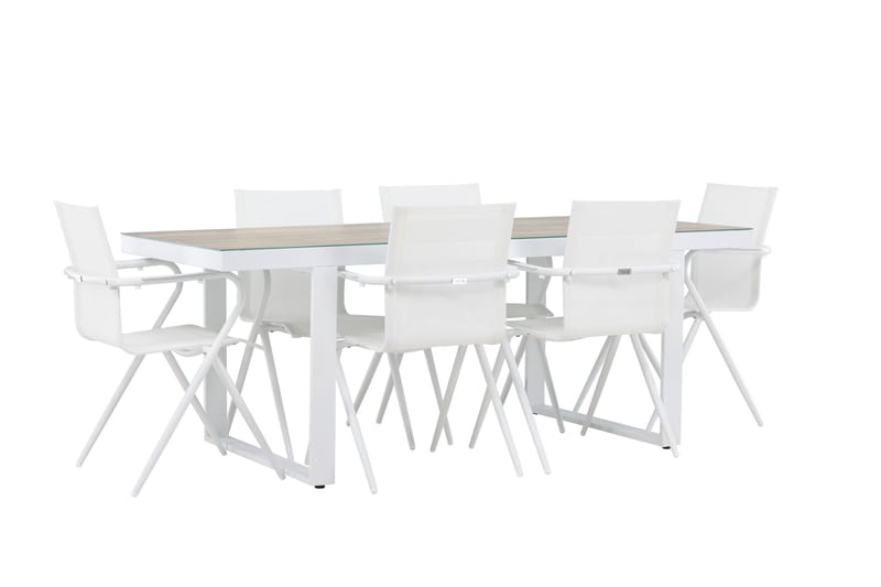 Merlo Spisegruppe 200 cm + 6 stk Alling Spisestoler Hvit - Hagemøbler & utemiljø - Hagegruppe - Spisegrupper hage