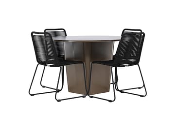 Santa Fe Spisegruppe Rund 120 cm + 4 stk Linero Spisestoler Svart/Brun - Hagemøbler & utemiljø - Hagegruppe - Spisegrupper hage