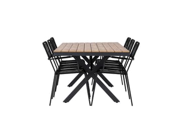 Garcia Spisegruppe 200 cm + 6 stk Hochanas Spisestoler Svart/Brun - Hagemøbler & utemiljø - Hagegruppe - Spisegrupper hage