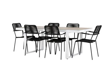 Merlo Spisegruppe 200 cm + 6 stk Hochanas Spisestoler Svart/Brun - Hagemøbler & utemiljø - Hagegruppe - Spisegrupper hage