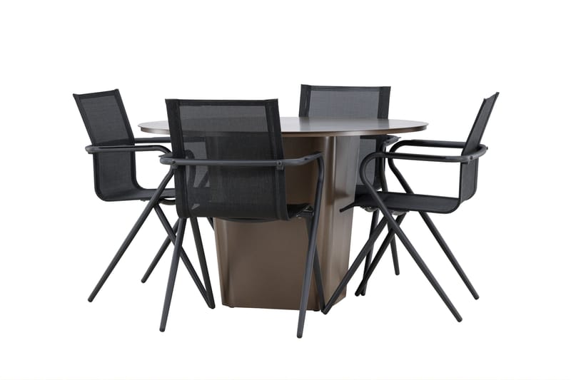 Santa Fe Spisegruppe Rund 120 cm + 4 stk Alling Spisestoler Svart/Brun - Hagemøbler & utemiljø - Hagegruppe - Spisegrupper hage