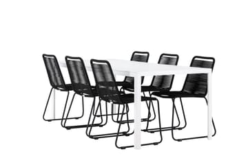 Break Spisegruppe 205 cm + 6 stk Linero Spisestoler Svart/Hvit - Hagemøbler & utemiljø - Hagegruppe - Spisegrupper hage