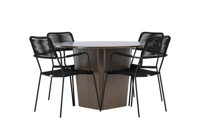 Santa Fe Spisegruppe Rund 120 cm + 4 stk Hochanas Spisestoler Svart/Brun