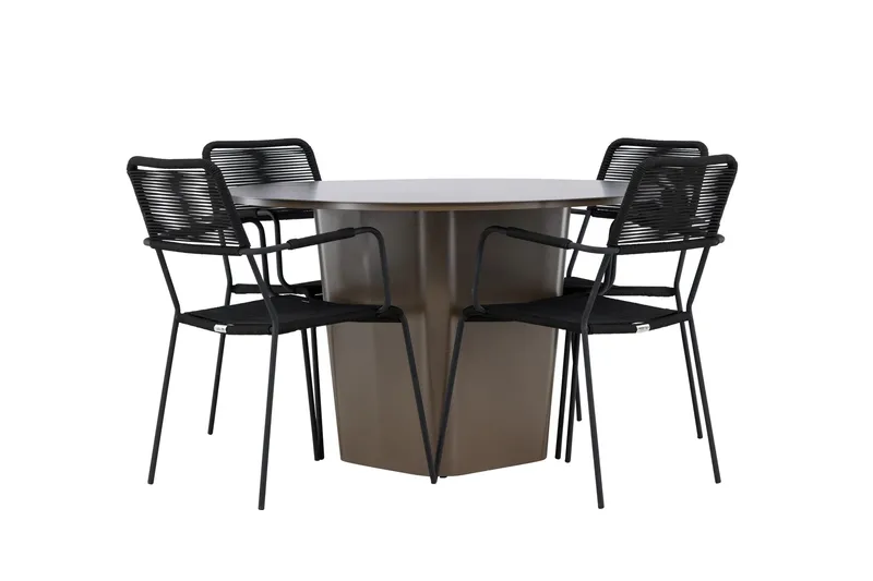 Santa Fe Spisegruppe Rund 120 cm + 4 stk Hochanas Spisestoler Svart/Brun