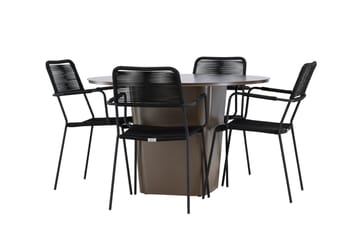 Santa Fe Spisegruppe Rund 120 cm + 4 stk Hochanas Spisestoler Svart/Brun - Hagemøbler & utemiljø - Hagegruppe - Spisegrupper hage