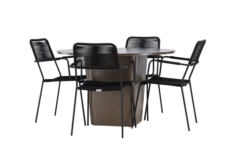 Santa Fe Spisegruppe Rund 120 cm + 4 stk Hochanas Spisestoler Svart/Brun - Hagemøbler & utemiljø - Hagegruppe - Spisegrupper hage
