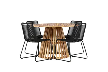 Lumpur Spisegruppe Rund 120 cm + 4 stk Linero Spisestoler Svart - Hagemøbler & utemiljø - Hagegruppe - Spisegrupper hage