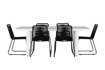 Merlo Spisegruppe 200 cm + 6 stk Linero Spisestoler Svart/Hvit - Hagemøbler & utemiljø - Hagegruppe - Spisegrupper hage