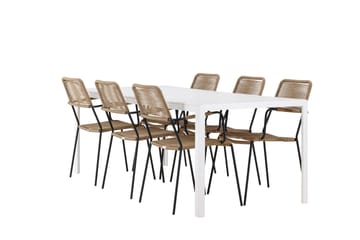 Break Spisegruppe 205 cm + 6 stk Hochanas Spisestoler Svart/Hvit - Hagemøbler & utemiljø - Hagegruppe - Spisegrupper hage