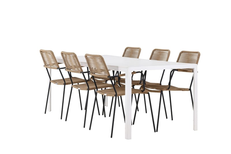 Break Spisegruppe 205 cm + 6 stk Hochanas Spisestoler Svart/Hvit - Hagemøbler & utemiljø - Hagegruppe - Spisegrupper hage