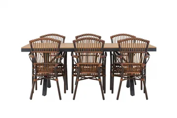 Garcia Spisegruppe 200 cm + 6 stk Galera Spisestoler Brun/Svart - Hagemøbler & utemiljø - Hagegruppe - Spisegrupper hage