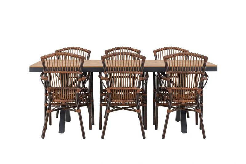 Garcia Spisegruppe 200 cm + 6 stk Galera Spisestoler Brun/Svart - Hagemøbler & utemiljø - Hagegruppe - Spisegrupper hage