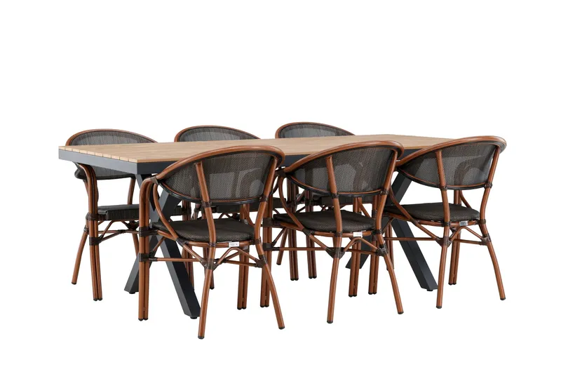 Garcia Spisegruppe 200 cm + 6 stk Vila Spisestoler Svart - Hagemøbler & utemiljø - Hagegruppe - Spisegrupper hage