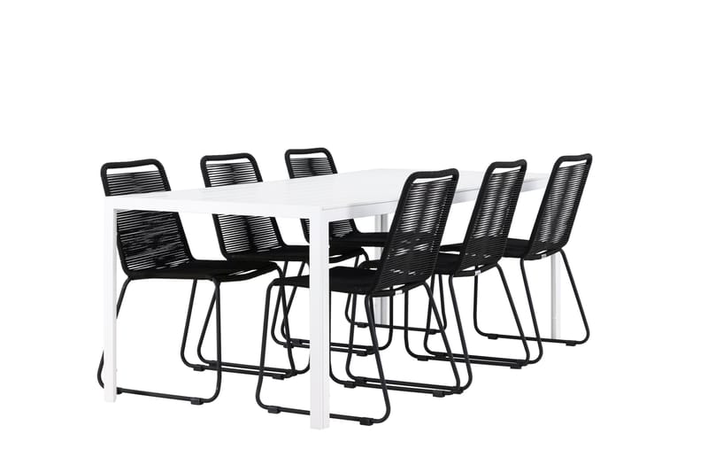 Break Spisegruppe 205 cm + 6 stk Linero Spisestoler Svart/Hvit - Hagemøbler & utemiljø - Hagegruppe - Spisegrupper hage