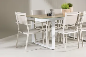 Merlo Spisegruppe 200 cm + 6 stk Copacabana Spisestoler Beige/Hvit - Hagemøbler & utemiljø - Hagegruppe - Spisegrupper hage