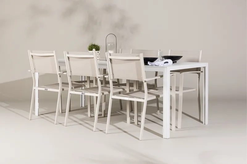 Break Spisegruppe 205 cm + 6 stk Copacabana Spisestoler Beige/Hvit - Hagemøbler & utemiljø - Hagegruppe - Spisegrupper hage