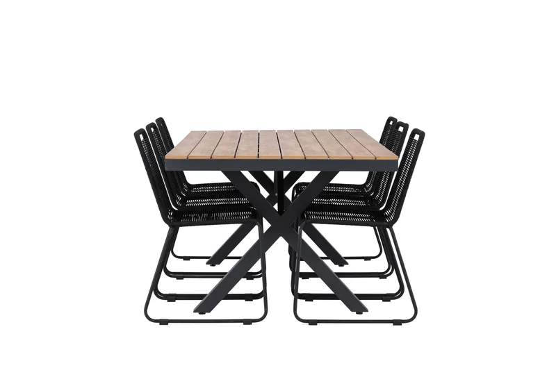 Garcia Spisegruppe 200 cm + 6 stk Linero Spisestoler Svart - Hagemøbler & utemiljø - Hagegruppe - Spisegrupper hage