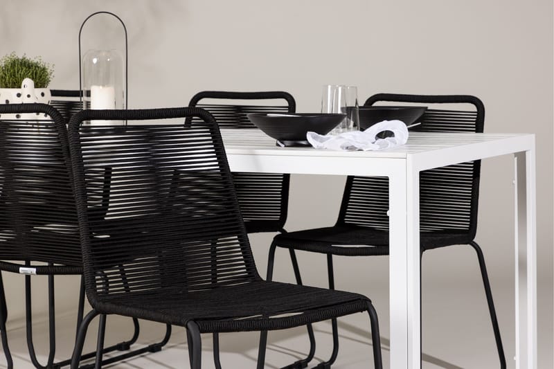 Break Spisegruppe 205 cm + 6 stk Linero Spisestoler Svart/Hvit - Hagemøbler & utemiljø - Hagegruppe - Spisegrupper hage