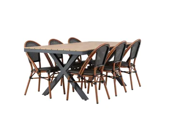 Garcia Spisegruppe 200 cm + 6 stk Guarda Spisestoler Svart - Hagemøbler & utemiljø - Hagegruppe - Spisegrupper hage