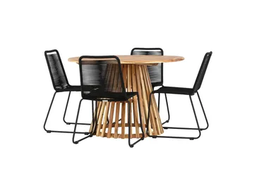 Lumpur Spisegruppe Rund 120 cm + 4 stk Linero Spisestoler Svart - Hagemøbler & utemiljø - Hagegruppe - Spisegrupper hage