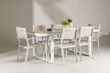 Merlo Spisegruppe 200 cm + 6 stk Copacabana Spisestoler Beige/Hvit - Hagemøbler & utemiljø - Hagegruppe - Spisegrupper hage