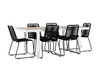 Merlo Spisegruppe 200 cm + 6 stk Linero Spisestoler Svart/Hvit - Hagemøbler & utemiljø - Hagegruppe - Spisegrupper hage