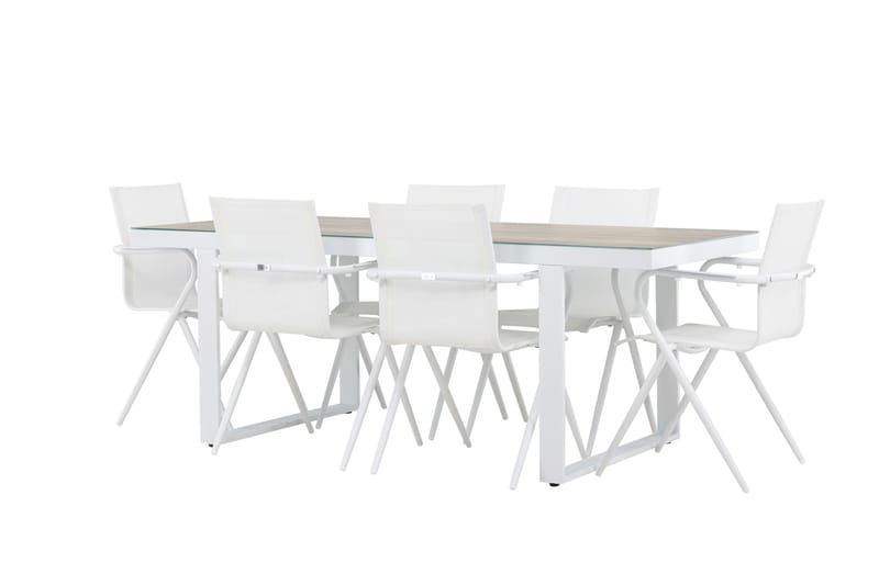 Merlo Spisegruppe 200 cm + 6 stk Alling Spisestoler Hvit - Hagemøbler & utemiljø - Hagegruppe - Spisegrupper hage
