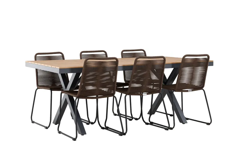 Garcia Spisegruppe 200 cm + 6 stk Lindos Spisestoler Brun/Svart - Hagemøbler & utemiljø - Hagegruppe - Spisegrupper hage