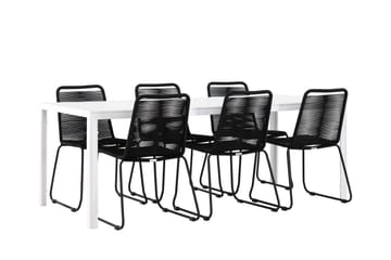 Break Spisegruppe 205 cm + 6 stk Linero Spisestoler Svart/Hvit - Hagemøbler & utemiljø - Hagegruppe - Spisegrupper hage