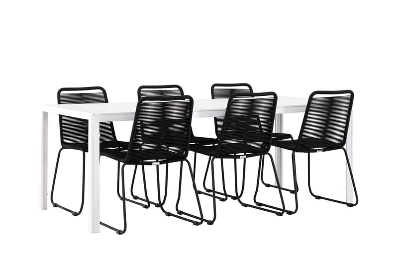 Break Spisegruppe 205 cm + 6 stk Linero Spisestoler Svart/Hvit - Hagemøbler & utemiljø - Hagegruppe - Spisegrupper hage