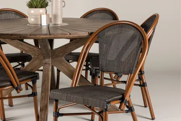 Rosario Spisegruppe Rund 140 cm + 6 stk Guarda Spisestoler Svart/Brun - Hagemøbler & utemiljø - Hagegruppe - Spisegrupper hage