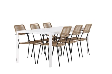 Break Spisegruppe 205 cm + 6 stk Hochanas Spisestoler Svart/Hvit - Hagemøbler & utemiljø - Hagegruppe - Spisegrupper hage