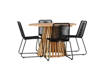 Lumpur Spisegruppe Rund 120 cm + 4 stk Linero Spisestoler Svart - Hagemøbler & utemiljø - Hagegruppe - Spisegrupper hage