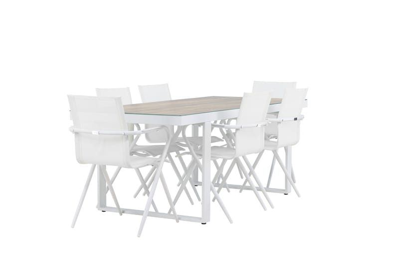 Merlo Spisegruppe 200 cm + 6 stk Alling Spisestoler Hvit - Hagemøbler & utemiljø - Hagegruppe - Spisegrupper hage