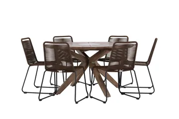Rosario Spisegruppe Rund 140 cm + 6 stk Lindos Spisestoler Brun - Hagemøbler & utemiljø - Hagegruppe - Spisegrupper hage