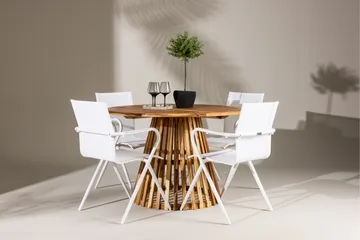 Lumpur Spisegruppe Rund 120 cm + 4 stk Alling Spisestoler Hvit - Hagemøbler & utemiljø - Hagegruppe - Spisegrupper hage