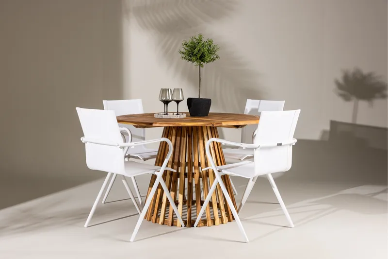 Lumpur Spisegruppe Rund 120 cm + 4 stk Alling Spisestoler Hvit - Hagemøbler & utemiljø - Hagegruppe - Spisegrupper hage