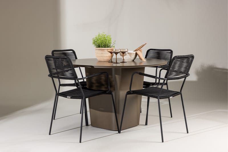 Santa Fe Spisegruppe Rund 120 cm + 4 stk Hochanas Spisestoler Svart/Brun - Hagemøbler & utemiljø - Hagegruppe - Spisegrupper hage