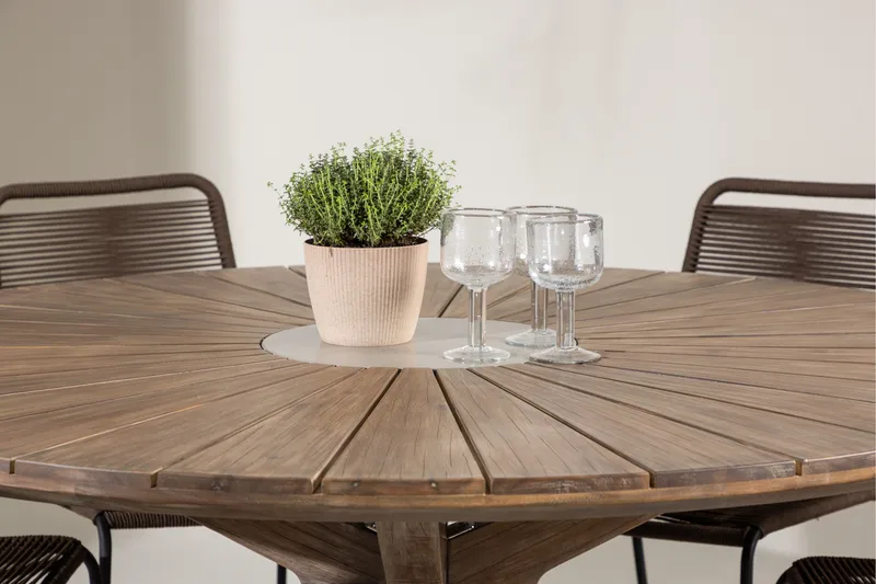 Rosario Spisegruppe Rund 140 cm + 6 stk Lindos Spisestoler Brun - Hagemøbler & utemiljø - Hagegruppe - Spisegrupper hage