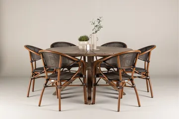 Rosario Spisegruppe Rund 140 cm + 6 stk Vila Spisestoler Svart/Brun - Hagemøbler & utemiljø - Hagegruppe - Spisegrupper hage