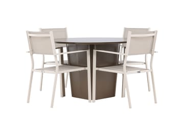 Santa Fe Spisegruppe Rund 120 cm + 4 stk Copacabana Spisestoler Beige/Brun - Hagemøbler & utemiljø - Hagegruppe - Spisegrupper hage