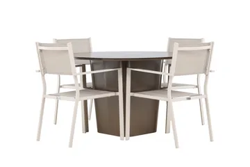 Santa Fe Spisegruppe Rund 120 cm + 4 stk Copacabana Spisestoler Beige/Brun - Hagemøbler & utemiljø - Hagegruppe - Spisegrupper hage